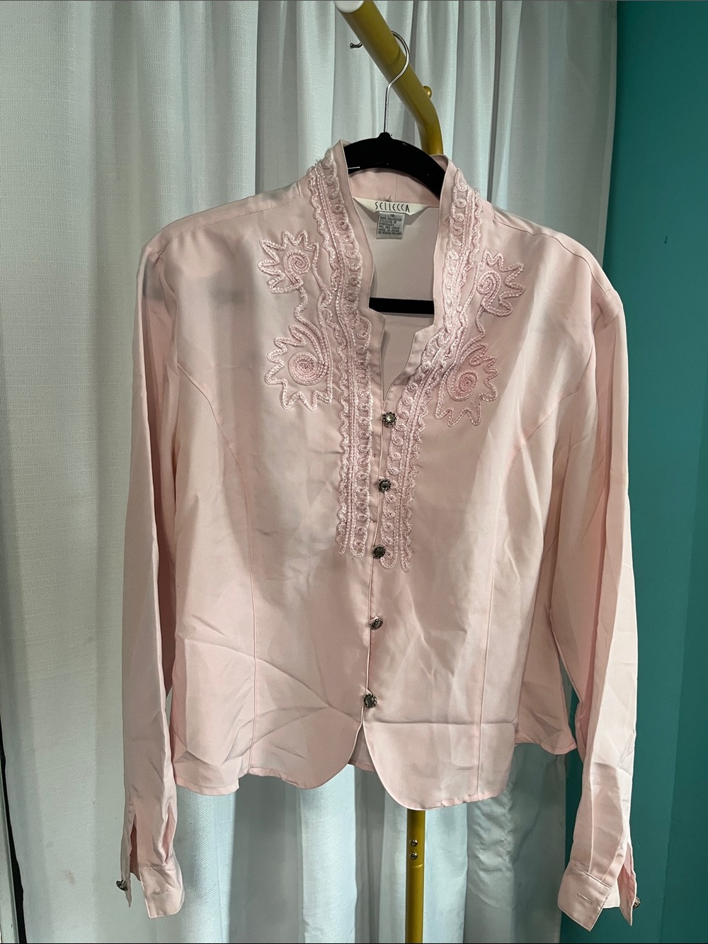 Cecilia Light Pink Embroidered Button-Up Blouse